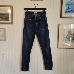AGolde High Rise Skinny Jean Dark Wash Button Fly Denim